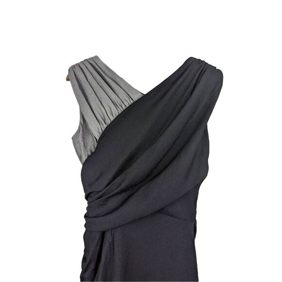Tadashi Shoji Size 6 Silk Black and Gray Draped Wrap Dress - Picture 6 of 8